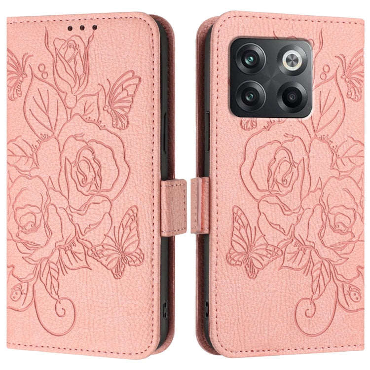 For OnePlus Ace Pro 5G / 10T 5G Embossed Rose RFID Anti-theft Leather Phone Case(Pink)