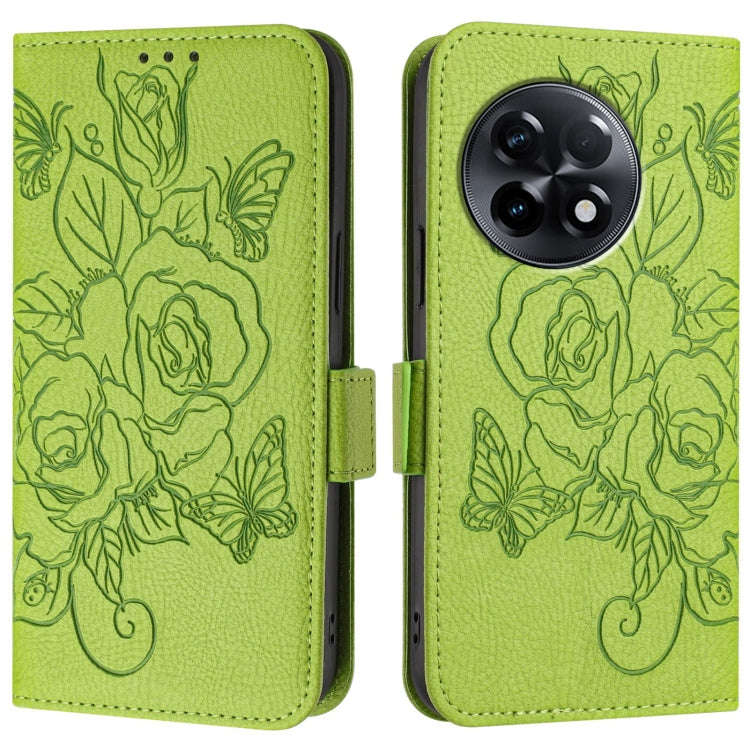 For OnePlus 11R 5G Embossed Rose RFID Anti-theft Leather Phone Case(Green)