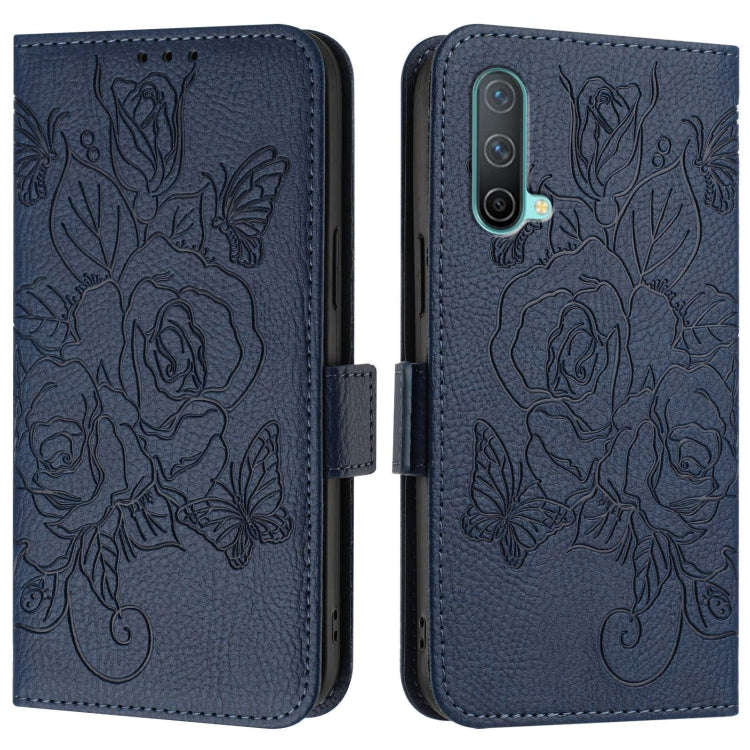For OnePlus Nord CE 5G Embossed Rose RFID Anti-theft Leather Phone Case(Dark Blue)