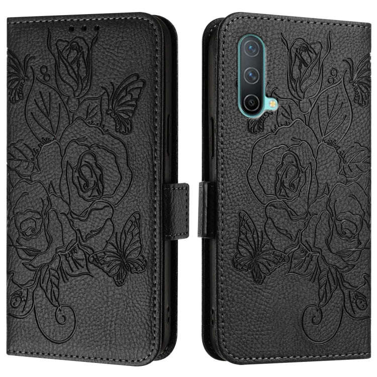 For OnePlus Nord CE 5G Embossed Rose RFID Anti-theft Leather Phone Case(Black)