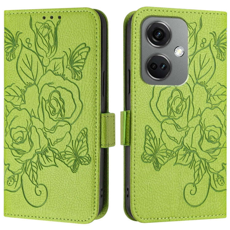 For OnePlus Nord CE3 5G Embossed Rose RFID Anti-theft Leather Phone Case(Green)