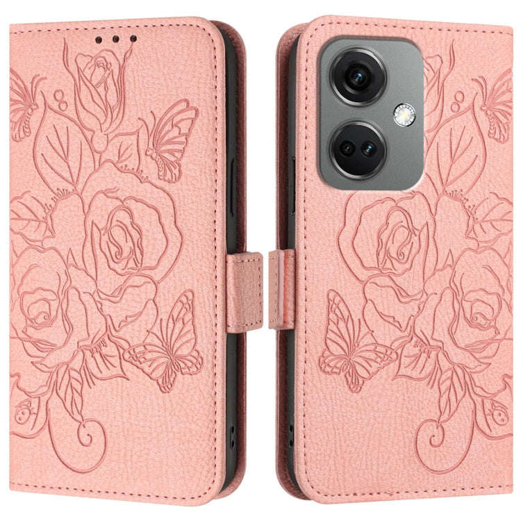 For OnePlus Nord CE3 5G Embossed Rose RFID Anti-theft Leather Phone Case(Pink)