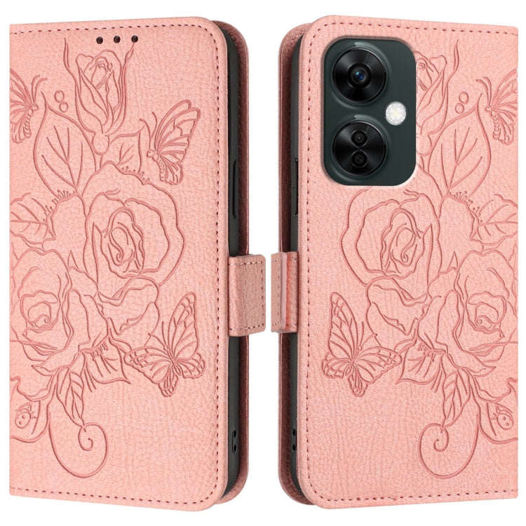 For OnePlus Nord CE3 Lite 5G / Nord N30 Embossed Rose RFID Anti-theft Leather Phone Case(Pink)