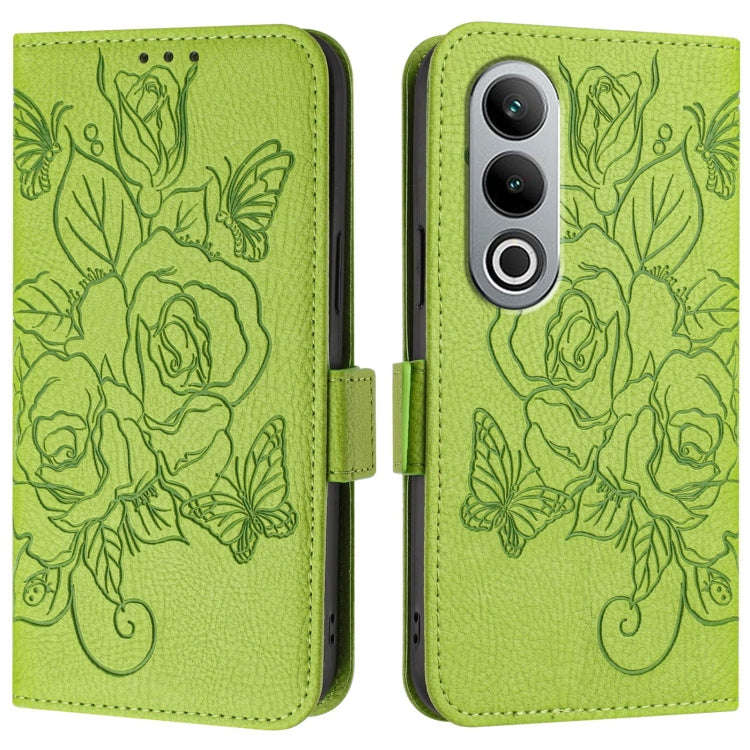 For OnePlus Nord CE4 5G Embossed Rose RFID Anti-theft Leather Phone Case(Green)