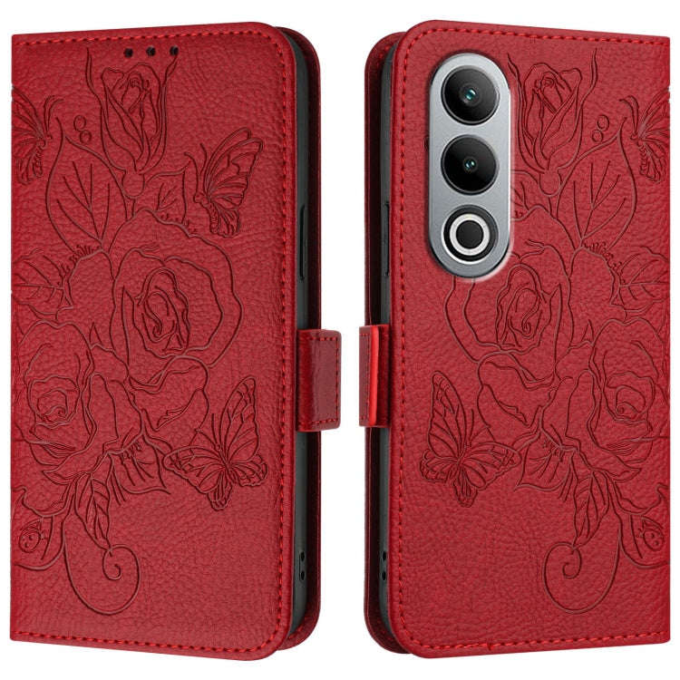 For OnePlus Nord CE4 5G Embossed Rose RFID Anti-theft Leather Phone Case(Red)