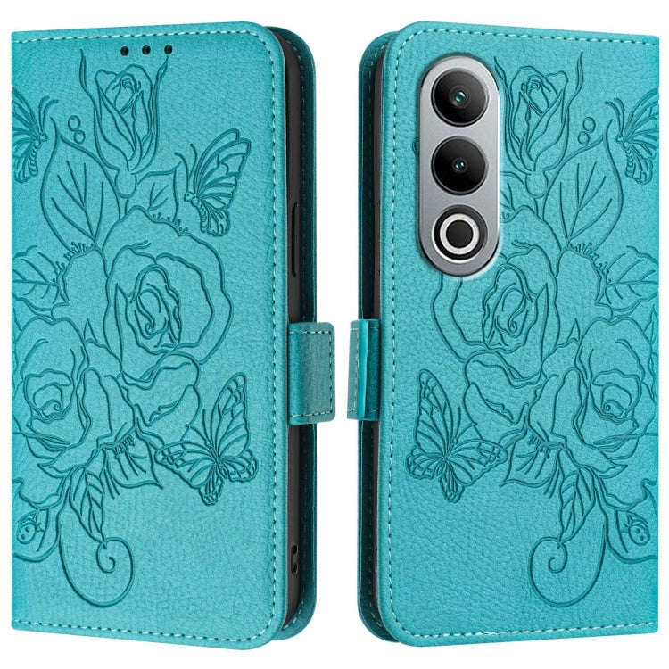 For OnePlus Nord CE4 5G Embossed Rose RFID Anti-theft Leather Phone Case(Light Blue)