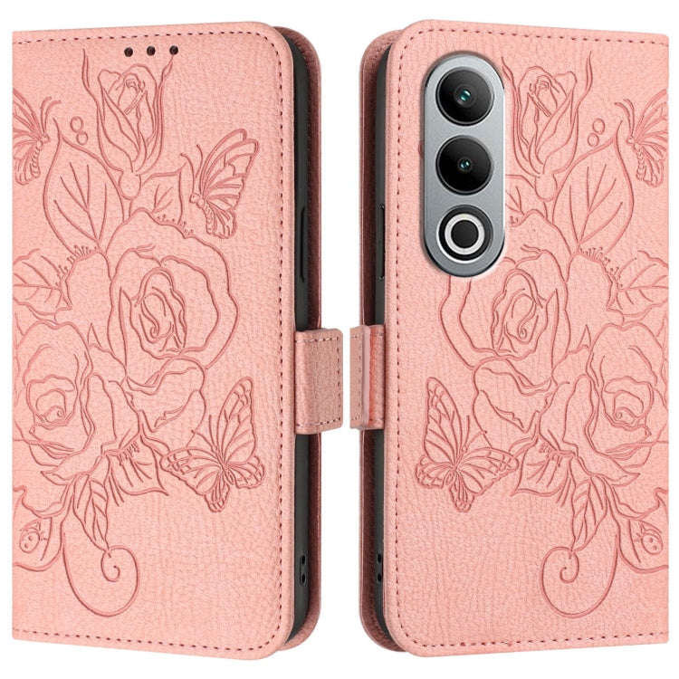 For OnePlus Nord CE4 5G Embossed Rose RFID Anti-theft Leather Phone Case(Pink)