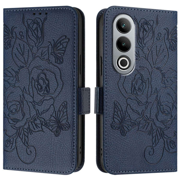 For OnePlus Nord CE4 5G Embossed Rose RFID Anti-theft Leather Phone Case(Dark Blue)