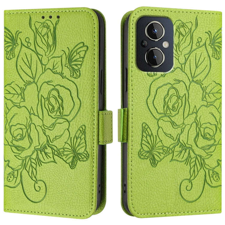 For OnePlus Nord N20 5G Embossed Rose RFID Anti-theft Leather Phone Case(Green)