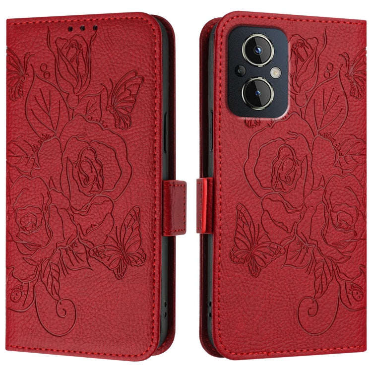 For OnePlus Nord N20 5G Embossed Rose RFID Anti-theft Leather Phone Case(Red)