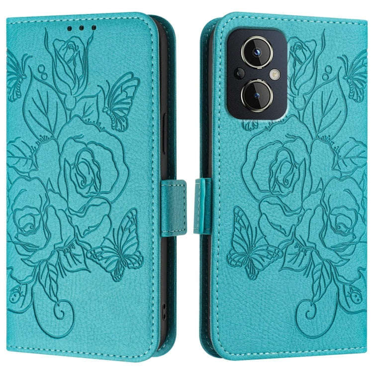 For OnePlus Nord N20 5G Embossed Rose RFID Anti-theft Leather Phone Case(Light Blue)