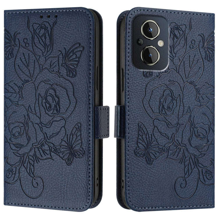 For OnePlus Nord N20 5G Embossed Rose RFID Anti-theft Leather Phone Case(Dark Blue)