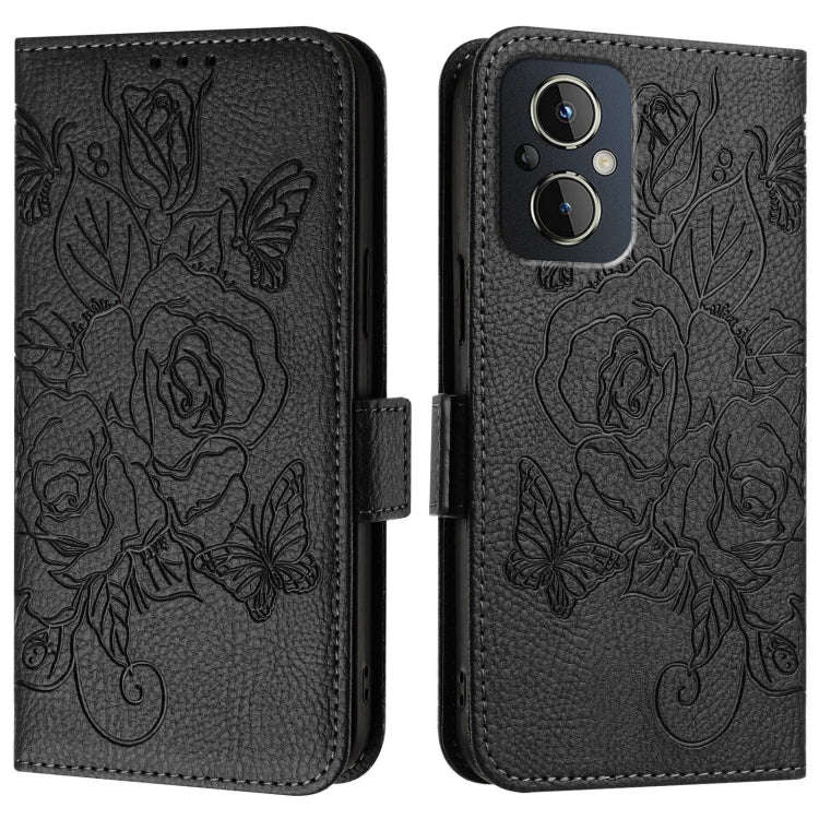 For OnePlus Nord N20 5G Embossed Rose RFID Anti-theft Leather Phone Case(Black)