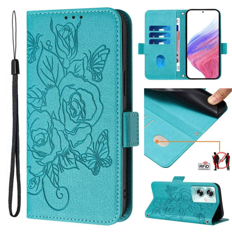 For OnePlus Nord N30 SE 5G Embossed Rose RFID Anti-theft Leather Phone Case(Light Blue)