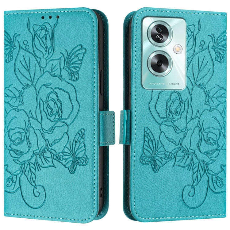 For OnePlus Nord N30 SE 5G Embossed Rose RFID Anti-theft Leather Phone Case(Light Blue)