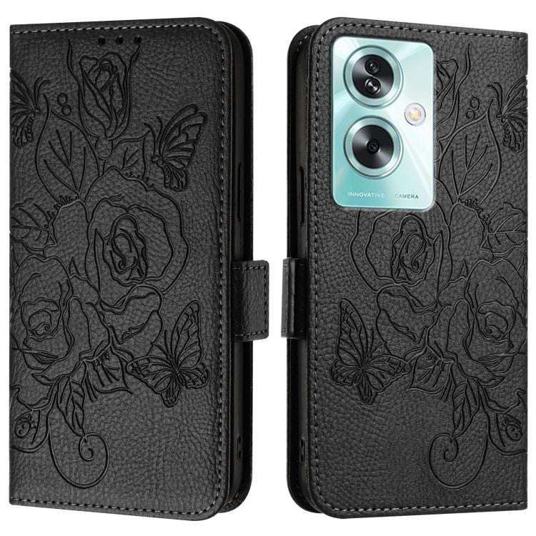 For OnePlus Nord N30 SE 5G Embossed Rose RFID Anti-theft Leather Phone Case(Black)