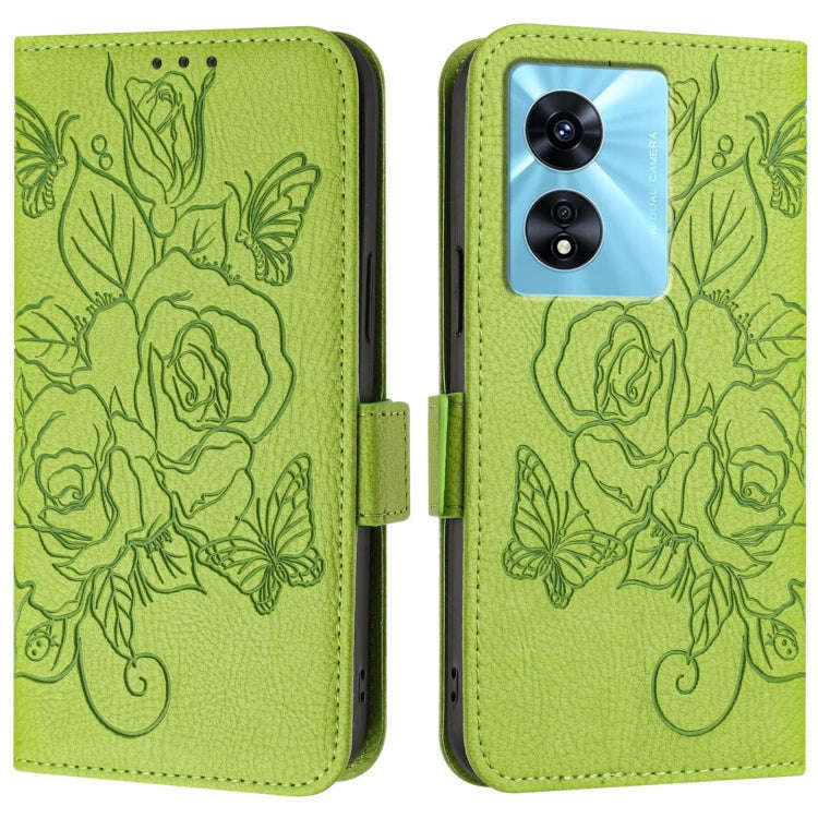 For OnePlus Nord N300 Embossed Rose RFID Anti-theft Leather Phone Case(Green)