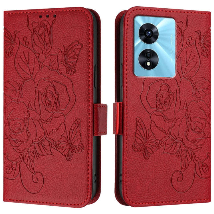 For OnePlus Nord N300 Embossed Rose RFID Anti-theft Leather Phone Case(Red)