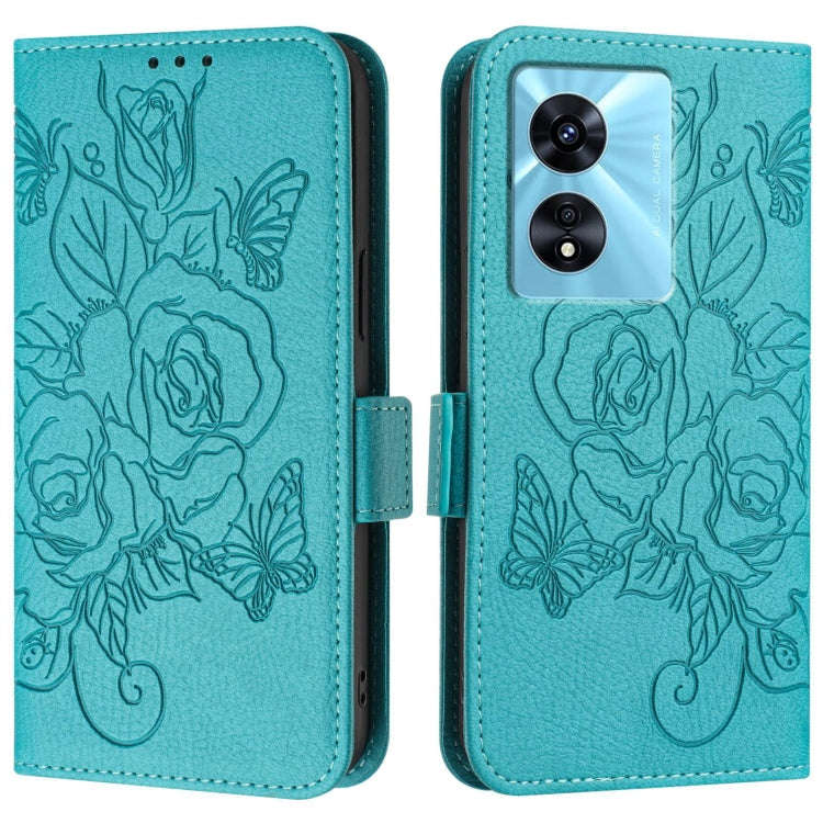 For OnePlus Nord N300 Embossed Rose RFID Anti-theft Leather Phone Case(Light Blue)