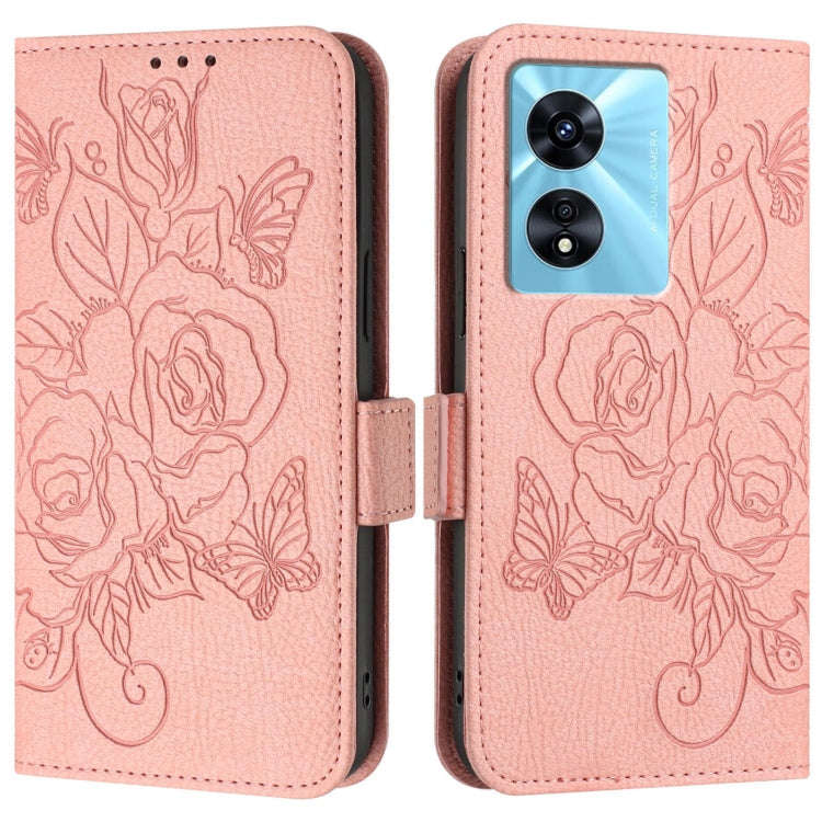 For OnePlus Nord N300 Embossed Rose RFID Anti-theft Leather Phone Case(Pink)