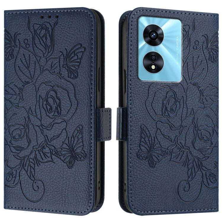 For OnePlus Nord N300 Embossed Rose RFID Anti-theft Leather Phone Case(Dark Blue)