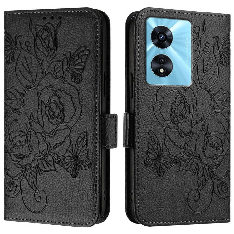 For OnePlus Nord N300 Embossed Rose RFID Anti-theft Leather Phone Case(Black)