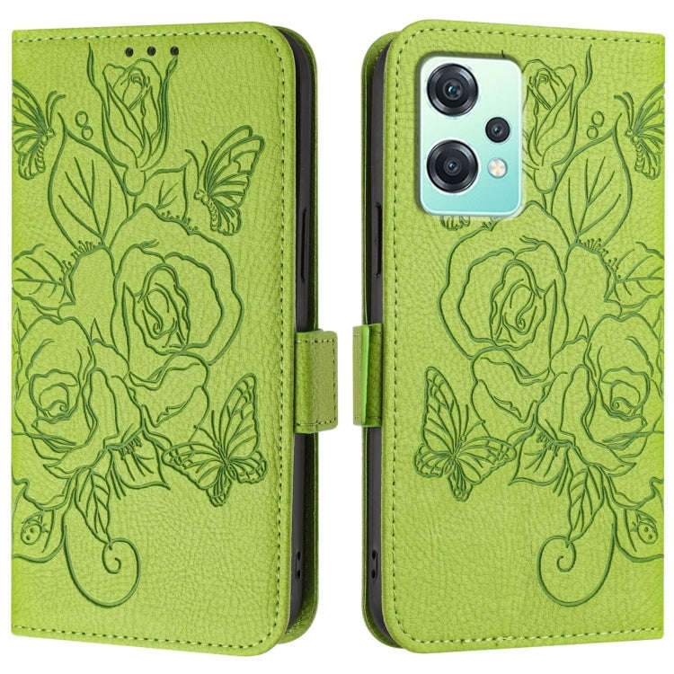 For OnePlus Nord 2 Lite Embossed Rose RFID Anti-theft Leather Phone Case(Green)