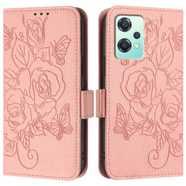 For OnePlus Nord 2 Lite Embossed Rose RFID Anti-theft Leather Phone Case(Pink)