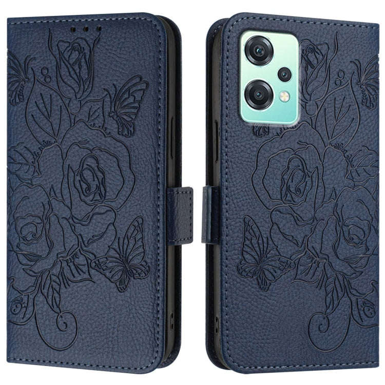 For OnePlus Nord 2 Lite Embossed Rose RFID Anti-theft Leather Phone Case(Dark Blue)