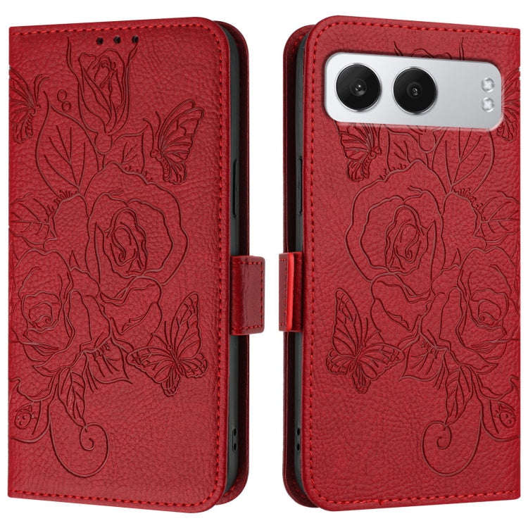 For OnePlus Nord 4 5G Embossed Rose RFID Anti-theft Leather Phone Case(Red)