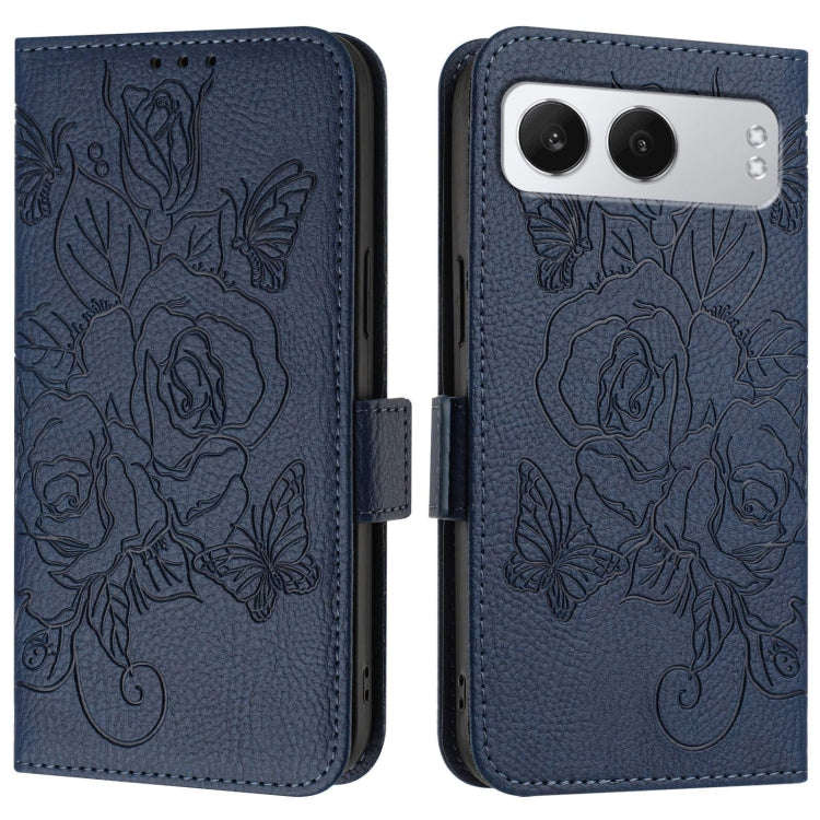 For OnePlus Nord 4 5G Embossed Rose RFID Anti-theft Leather Phone Case(Dark Blue)