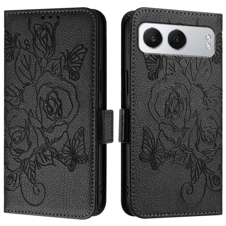For OnePlus Nord 4 5G Embossed Rose RFID Anti-theft Leather Phone Case(Black)
