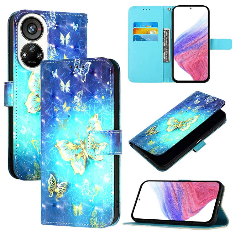 For ZTE Blade V40s 3D Painting Horizontal Flip Leather Phone Case(Golden Butterfly)