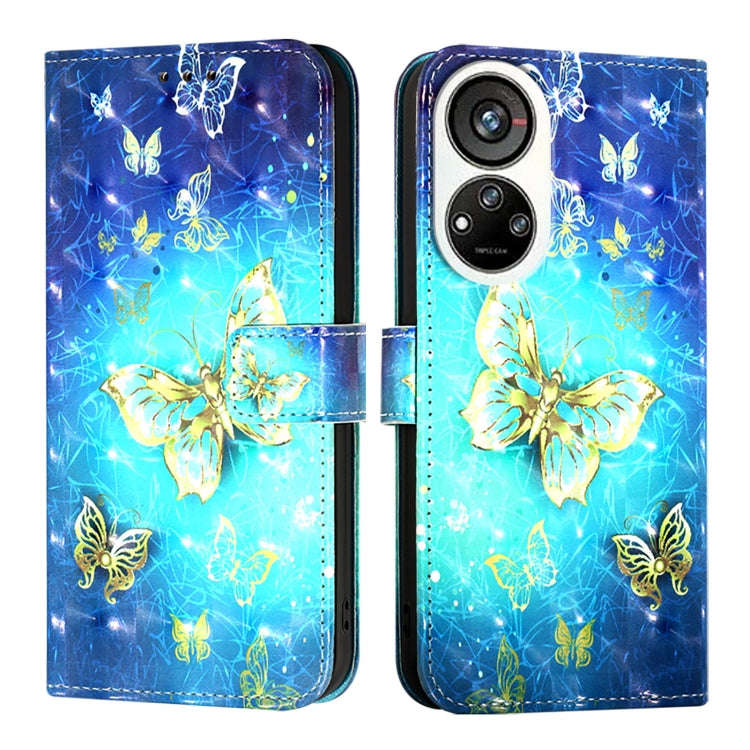For ZTE Blade V40s 3D Painting Horizontal Flip Leather Phone Case(Golden Butterfly)