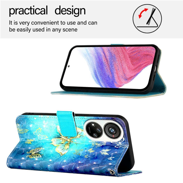 For ZTE Blade V40s 3D Painting Horizontal Flip Leather Phone Case(Golden Butterfly)