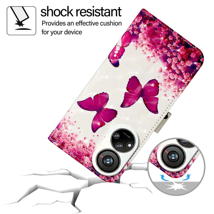 For ZTE Blade V40s 3D Painting Horizontal Flip Leather Phone Case(Rose Butterfly)