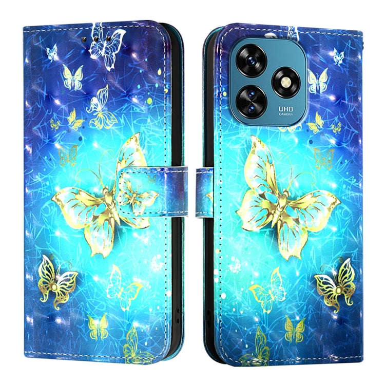 For Oukitel C51 3D Painting Horizontal Flip Leather Phone Case(Golden Butterfly)