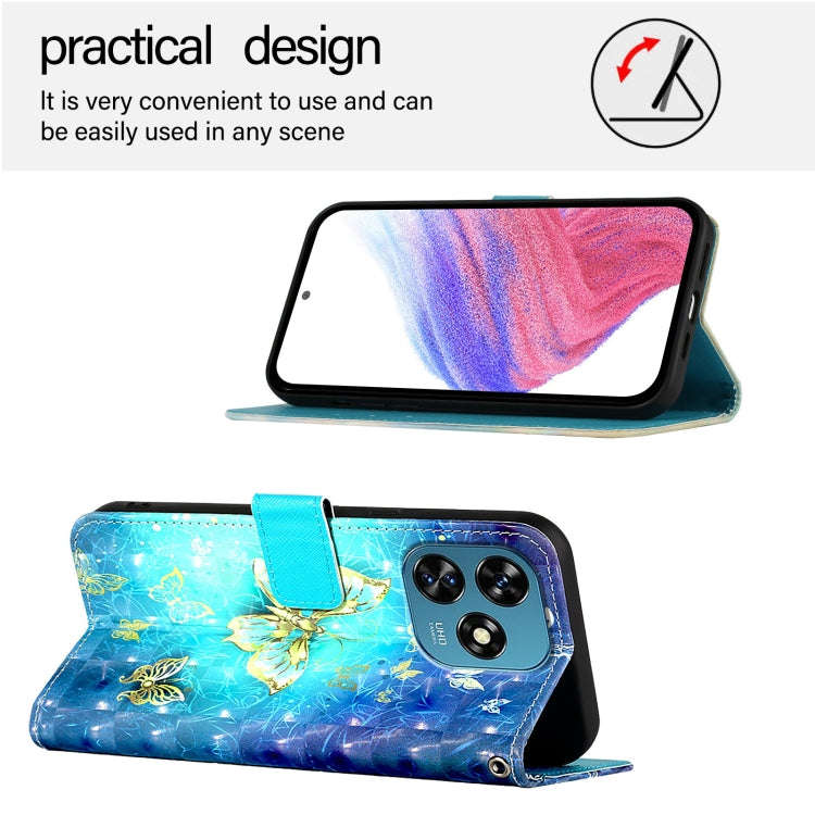 For Oukitel C51 3D Painting Horizontal Flip Leather Phone Case(Golden Butterfly)