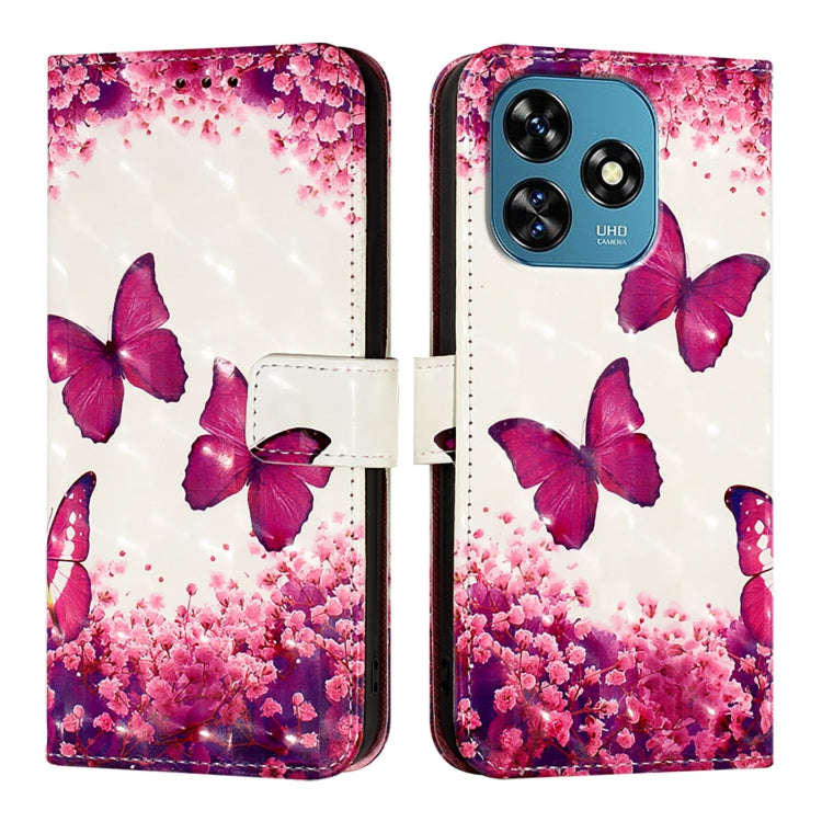 For Oukitel C51 3D Painting Horizontal Flip Leather Phone Case(Rose Butterfly)