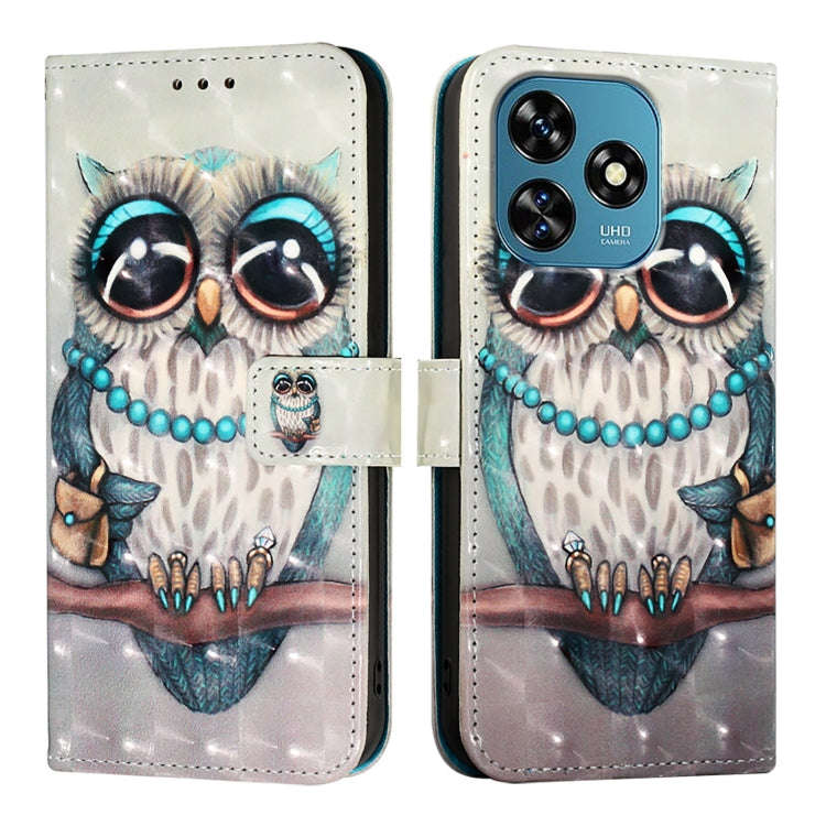 For Oukitel C51 3D Painting Horizontal Flip Leather Phone Case(Grey Owl)