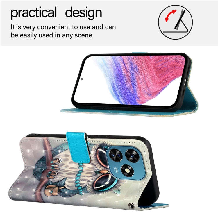 For Oukitel C51 3D Painting Horizontal Flip Leather Phone Case(Grey Owl)