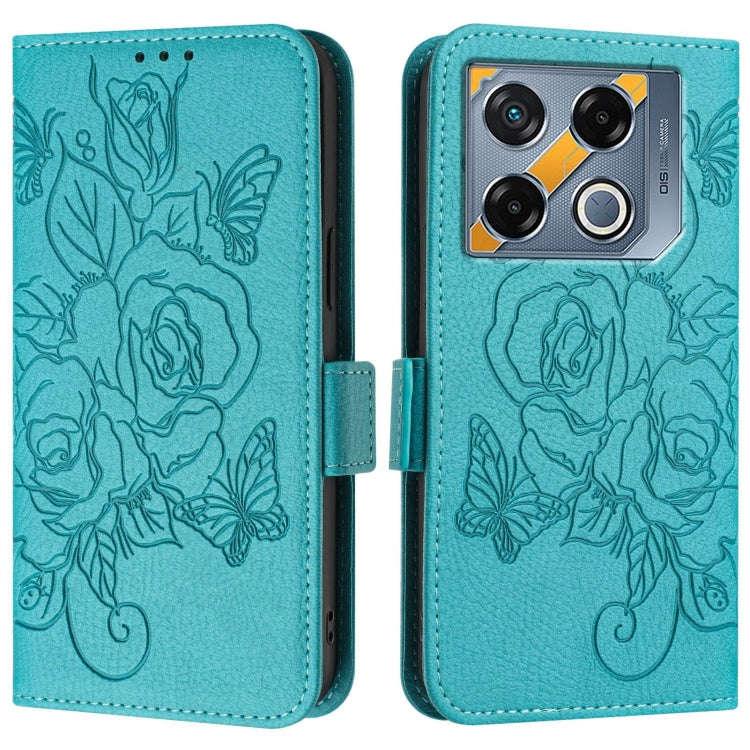 For Infinix GT 20 Pro Embossed Rose RFID Anti-theft Leather Phone Case(Light Blue)