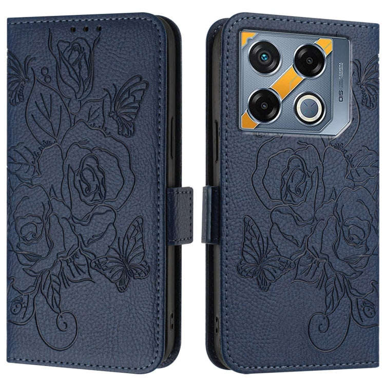 For Infinix GT 20 Pro Embossed Rose RFID Anti-theft Leather Phone Case(Dark Blue)