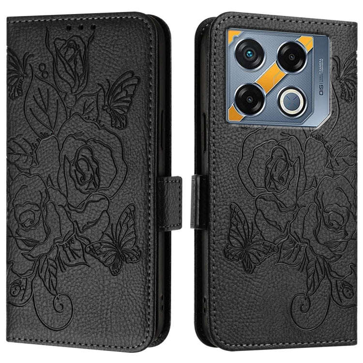 For Infinix GT 20 Pro Embossed Rose RFID Anti-theft Leather Phone Case(Black)