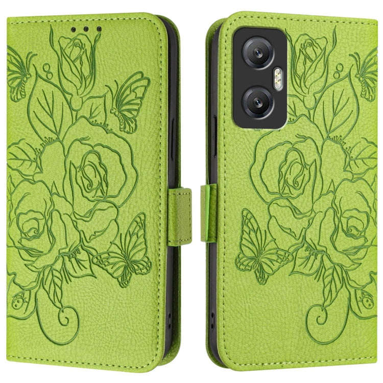 For Infinix Hot 20 5G Embossed Rose RFID Anti-theft Leather Phone Case(Green)
