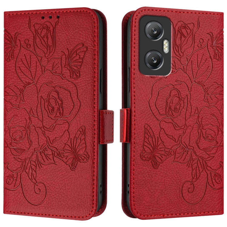 For Infinix Hot 20 5G Embossed Rose RFID Anti-theft Leather Phone Case(Red)