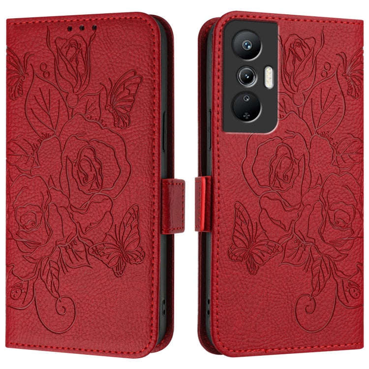 For Infinix Hot 20s / 20 Pro Embossed Rose RFID Anti-theft Leather Phone Case(Red)