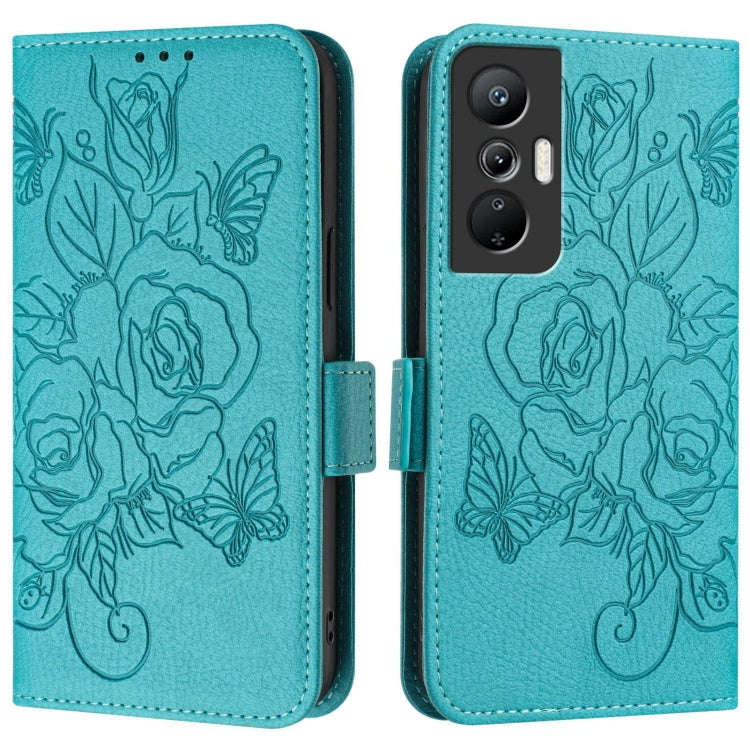 For Infinix Hot 20s / 20 Pro Embossed Rose RFID Anti-theft Leather Phone Case(Light Blue)