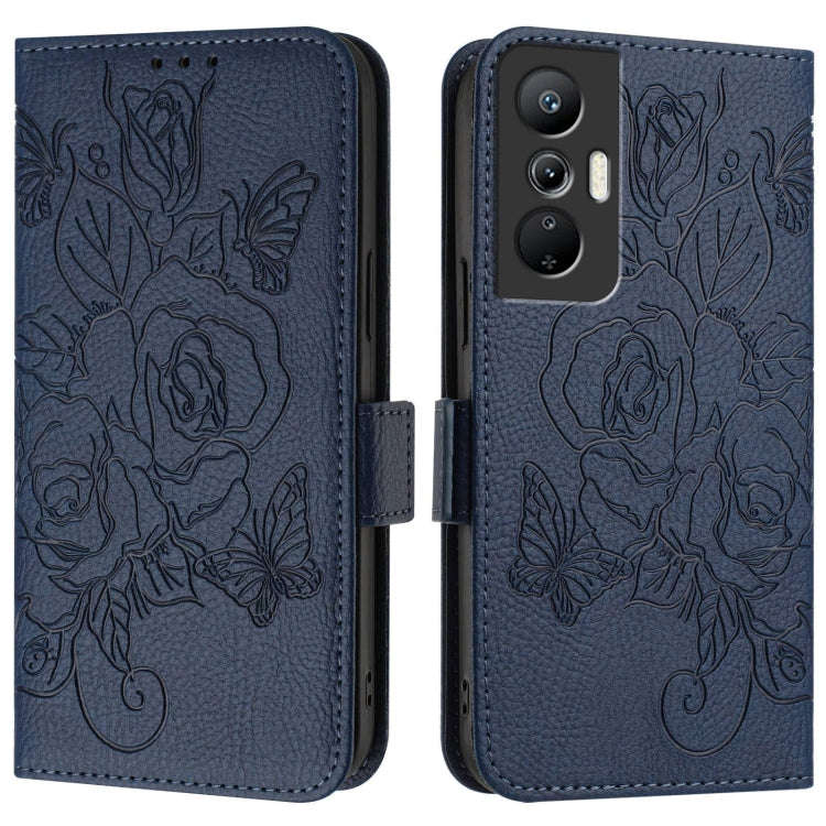 For Infinix Hot 20s / 20 Pro Embossed Rose RFID Anti-theft Leather Phone Case(Dark Blue)