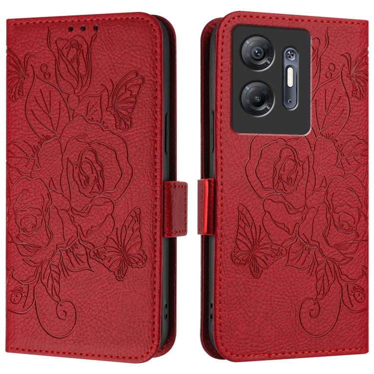 For Infinix Hot 30 5G Embossed Rose RFID Anti-theft Leather Phone Case(Red)